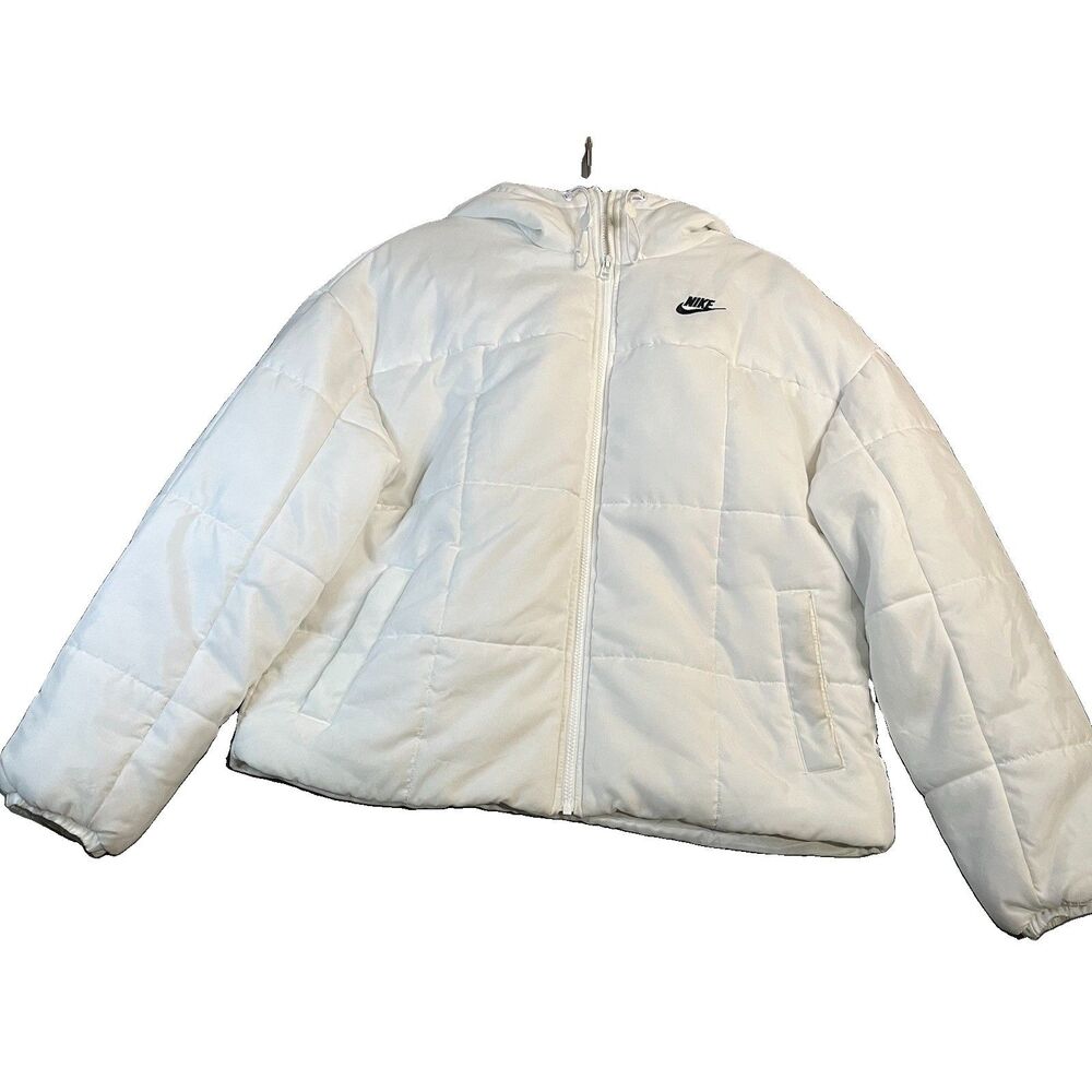 Nike Women's Sportswear Therma Fit White Hooded Quilted Puffer Jacket Coat Sz M